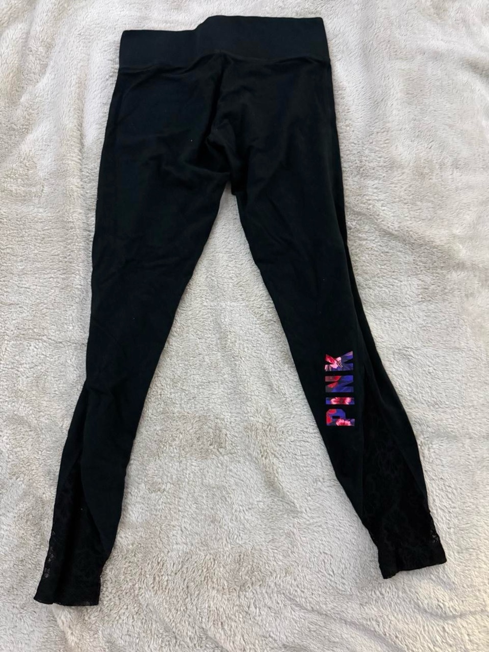 PINK Victoria's Secret Black Leggings with Colorblock PINK Logo